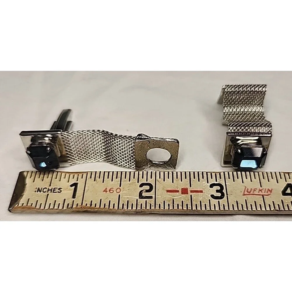 Cufflinks Silver Tone Mesh Wrap Aqua Blue Glass Stones Simulated 1960s Vintage
